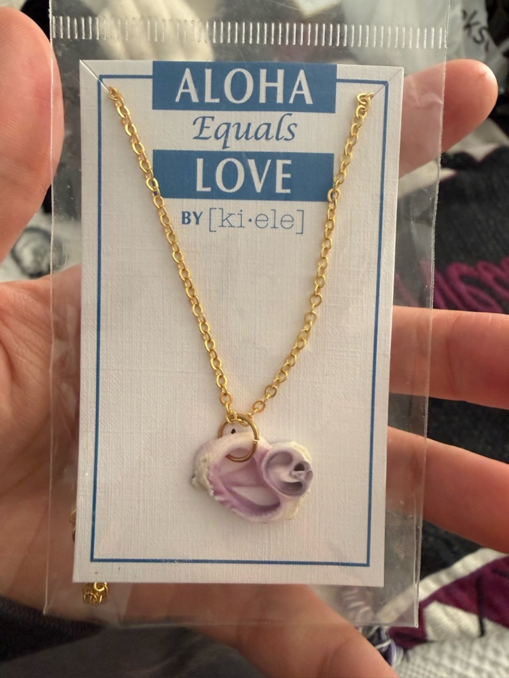 Gold Chain Seashell  Necklace with Lavender Sea Shell Heart Pendant